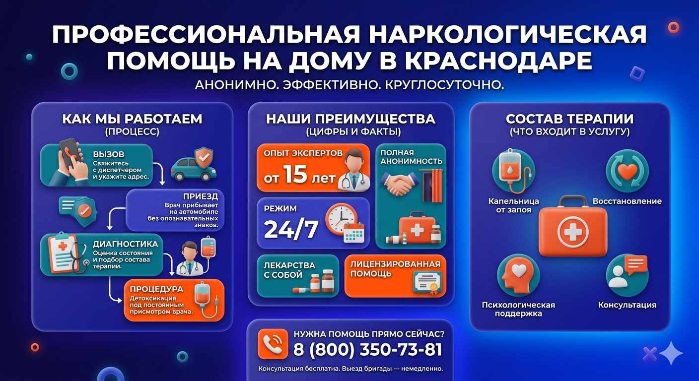 Инфографика о принципах лечения алкоголизма на дому в Гусиноозёрске: этапы вызова нарколога, преимущества анонимной детоксикации и состав медицинской помощи.